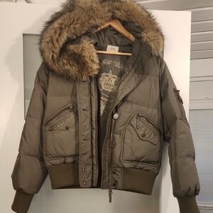 Jacob Olive Puffer Jacket with Faux Fur Hood
